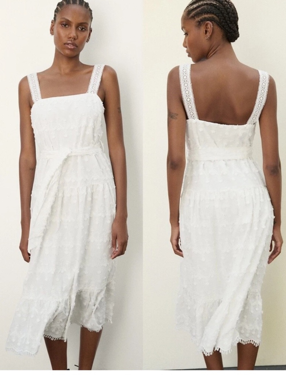 NWOT Zara Midi textured white dress size xs